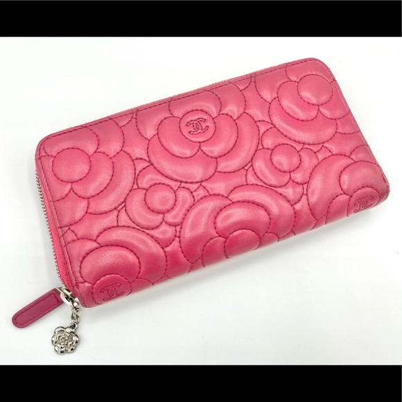 CHANEL Lambskin Camellia Embossed Zip Around Large Gusset Wallet - Picture 5 of 10